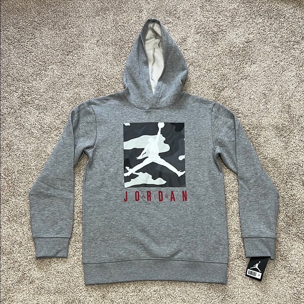 NWT! Grey Air Jordan Hoodie with Camo Jumpman Logo Boys